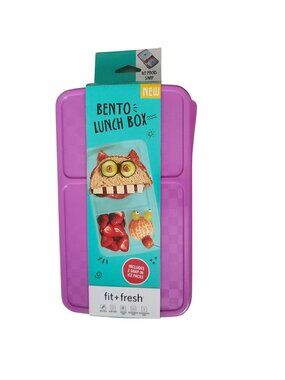 Fit & Fresh 4 Pc Bento Lunch Box 2 Snap In Ice Packs 3 Section Container Lid NEW